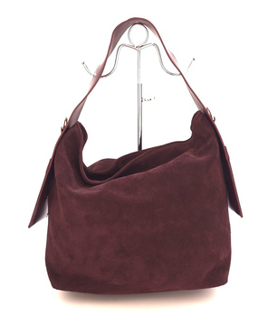 Bordowa damska torebka worek z zamszowej skóry Laura Biaggi TS66-6740