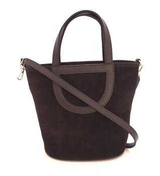 Zamszowa torebka damska do ręki brązowa Vera Pelle