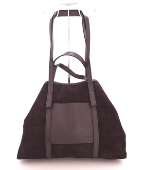 Zamszowa torebka damska typu worek Borse in Pelle czekoladowy brąz