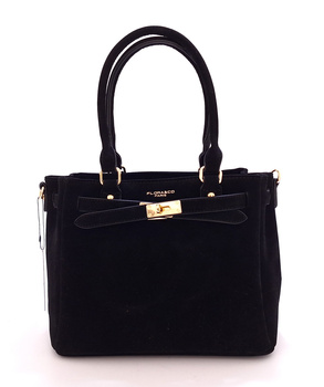 Elegancka czarna torebka damska z ozdobnym paskiem Flora&Co F7522