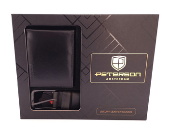 Zestaw portfel i pasek męski skóra czarny Peterson BW-6093
