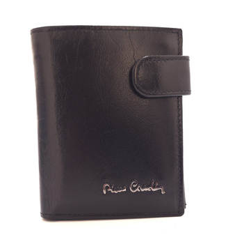 Mały skórzany portfel męski czarny z zapięciem Pierre Cardin G023