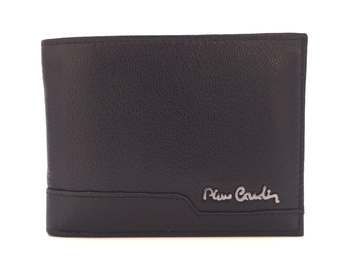 Skórzany portfel męski z metalowym logo czarny Pierre Cardin 8806