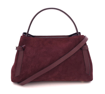 Zamszowa torebka typu kuferek do ręki Laura Biaggi TS77-2506 bordowy