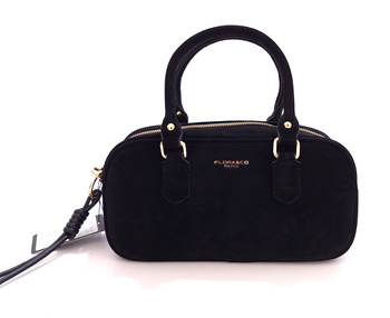 Czarna mała torebka damska typu bowling bag eko zamsz Flora&Co F7574
