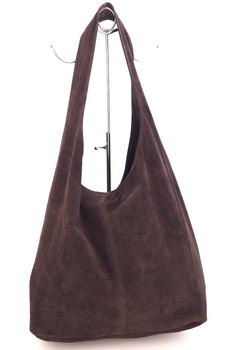 Brązowa torebka damska typu worek zamsz Borse in Pelle