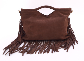 Torebka damska boho z frędzlmai zamszowa Laura Biaggi TS11-311 brązowa