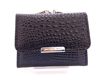 Czarna skórzana portmonetka damska lakier croco Jennifer Jones 5287-2
