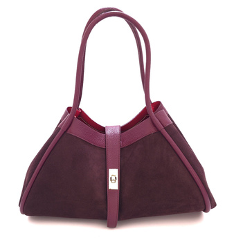 Zamszowa torebka damska z kosmetyczką bordowa Laura Biaggi TS66-6659