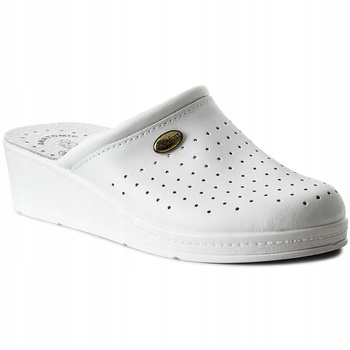 Klapki damskie medyczne skórzane Sanital Flex 707/I białe  r42