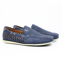 Mokasyny męskie ażurowe ze skóry Leonal niebieskie r41