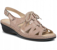 Damskie skórzane sandały regulowana tęgość Suave 711040-8 beżowe r.41