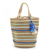 Okrągły koszyk z rafii Scaviola kremowo- niebieski TV-4