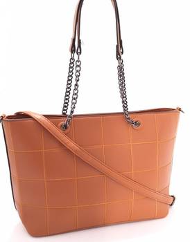 Torba Shopper z Łańcuszkiem Skóra Ekologiczna Brązowa Sara Moda 6470