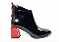 Czarne damskie botki skórzane Loretta Vitale W210-C321 czerwony obcas r38