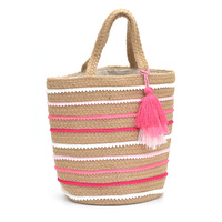 Okrągły koszyk z rafii Scaviola biało różowy TV-5