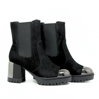 Czarne zamszowe botki damskie na szerokim obcasie  Scaviola S-79 r41