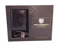 Skórzany zestaw prezentowy portfel męski i pasek Peterson BW-6062 czarny
