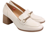 Beżowe Półbuty Damskie na Obcasie z Ozdobną Blaszką AGA 01437/2051 r38