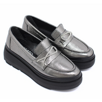 Srebrne mokasyny na platformie półbuty damskie Boccato 375.1535 r37