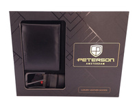 Zestaw portfel i pasek męski skóra czarny Peterson BW-6093