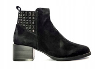 Czarne damskie botki na niskim obcasie Artiker 47c104 skóra zamszowa r40