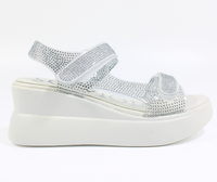 Sandały damskie z cyrkoniami na koturnie Scaviola L-36 Białe r38