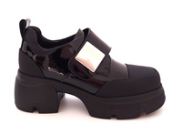 Skórzane półbuty damskie na rzep Loretta Vitale W5329 czarne r39